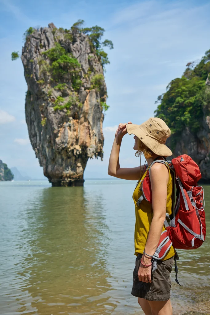 Traveller viewing limestone rock formation
